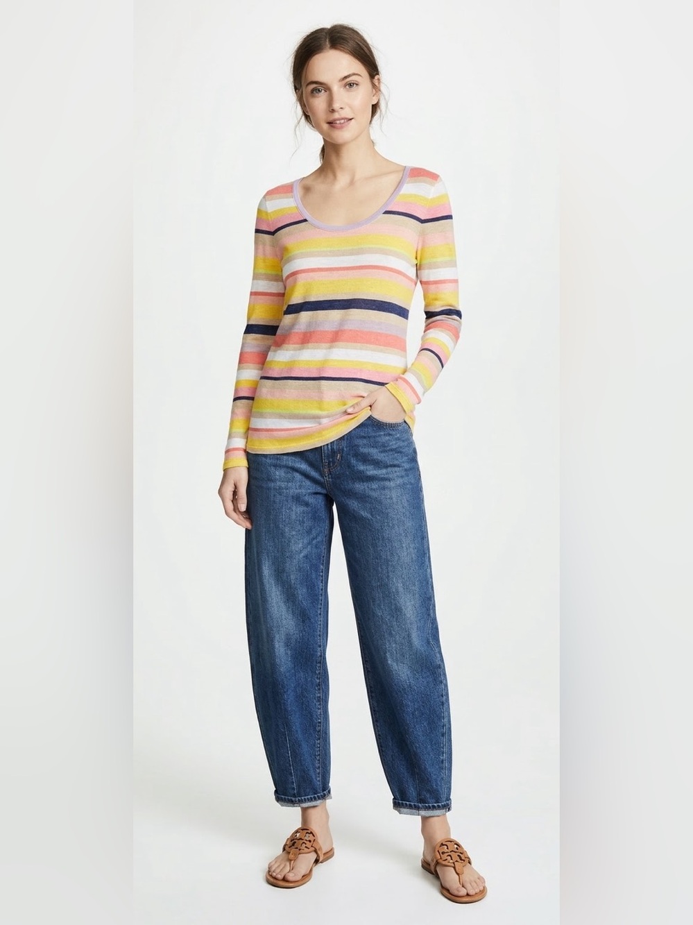 Lou & Grey Colorful Striped Long Sleeve Scoop Neck Top Size - Small